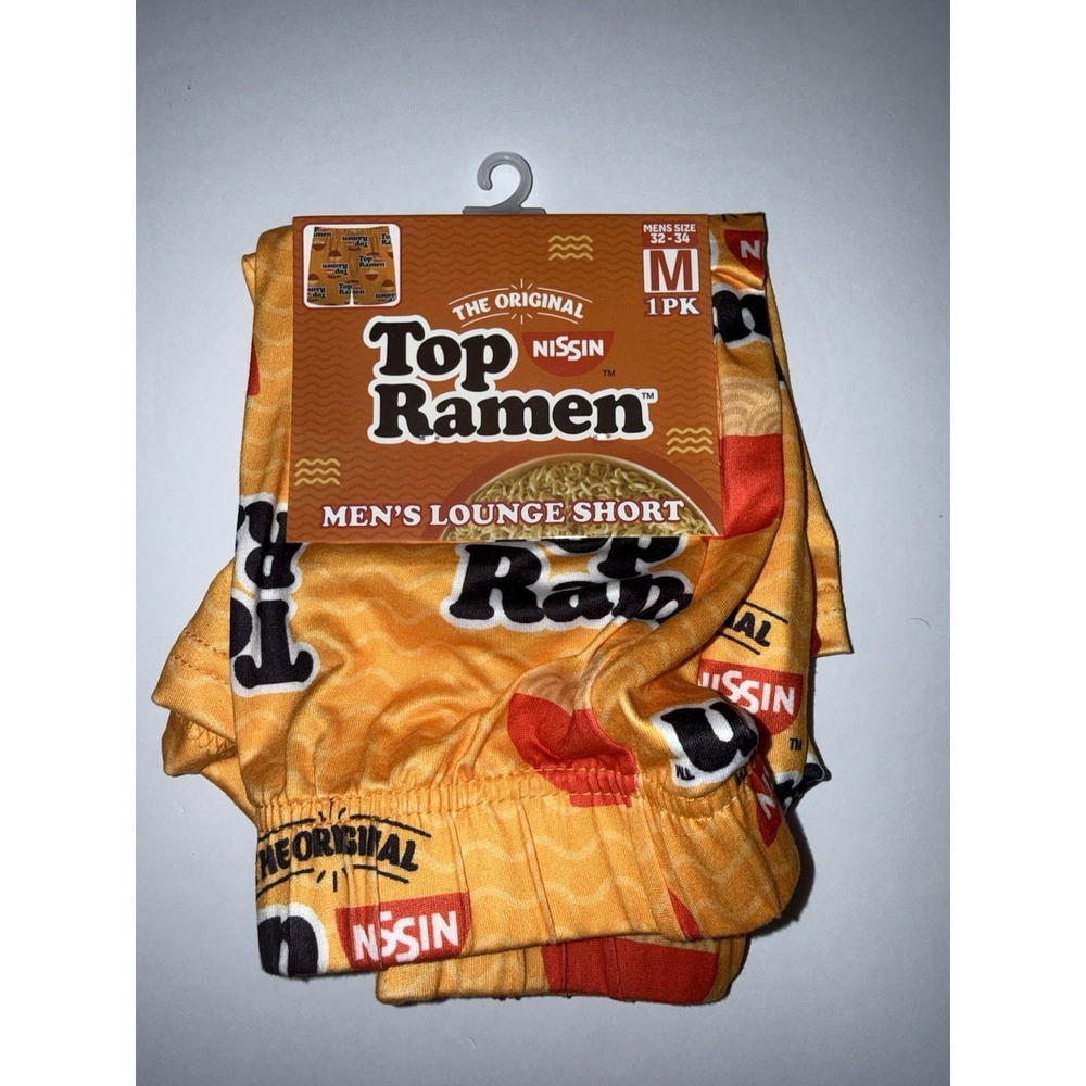 Nissin Top Ramen Men Medium Lounge Shorts Orange Novelty Funny Relax Gift NEW